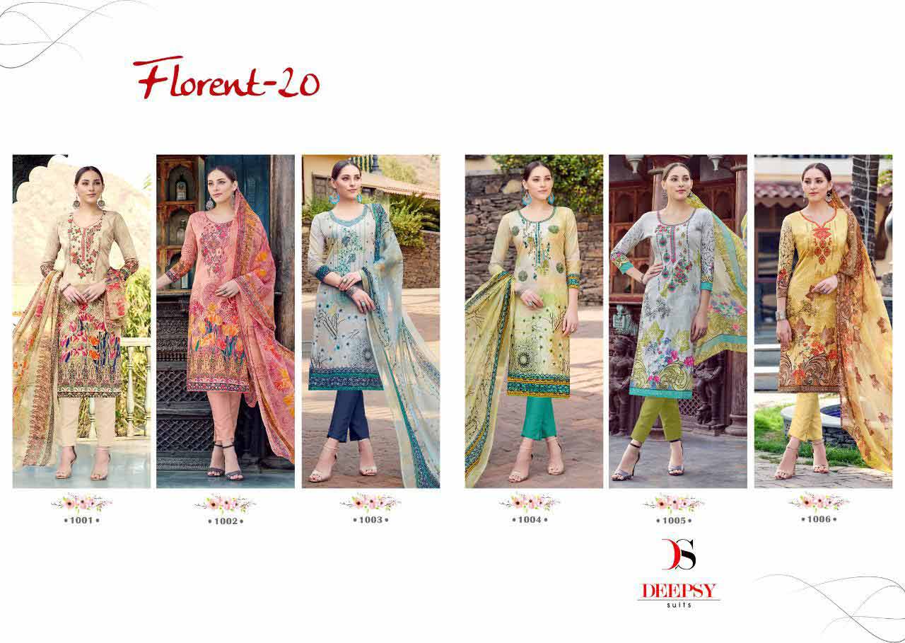 Florent Vol 20 By Deepsy Cotton Printed Embroidery Dress Material Florent Vol 20 By Deepsy Cotton Printed Embroidery Dress Material